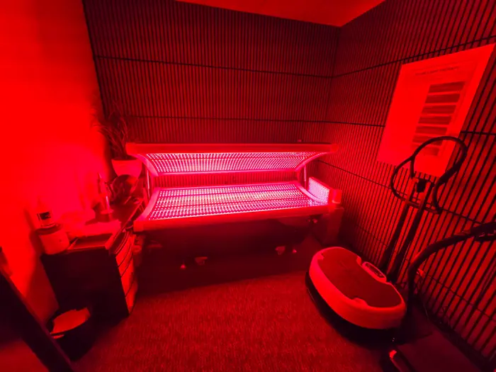 PRO 450 installed in a provider treatment room, lit red